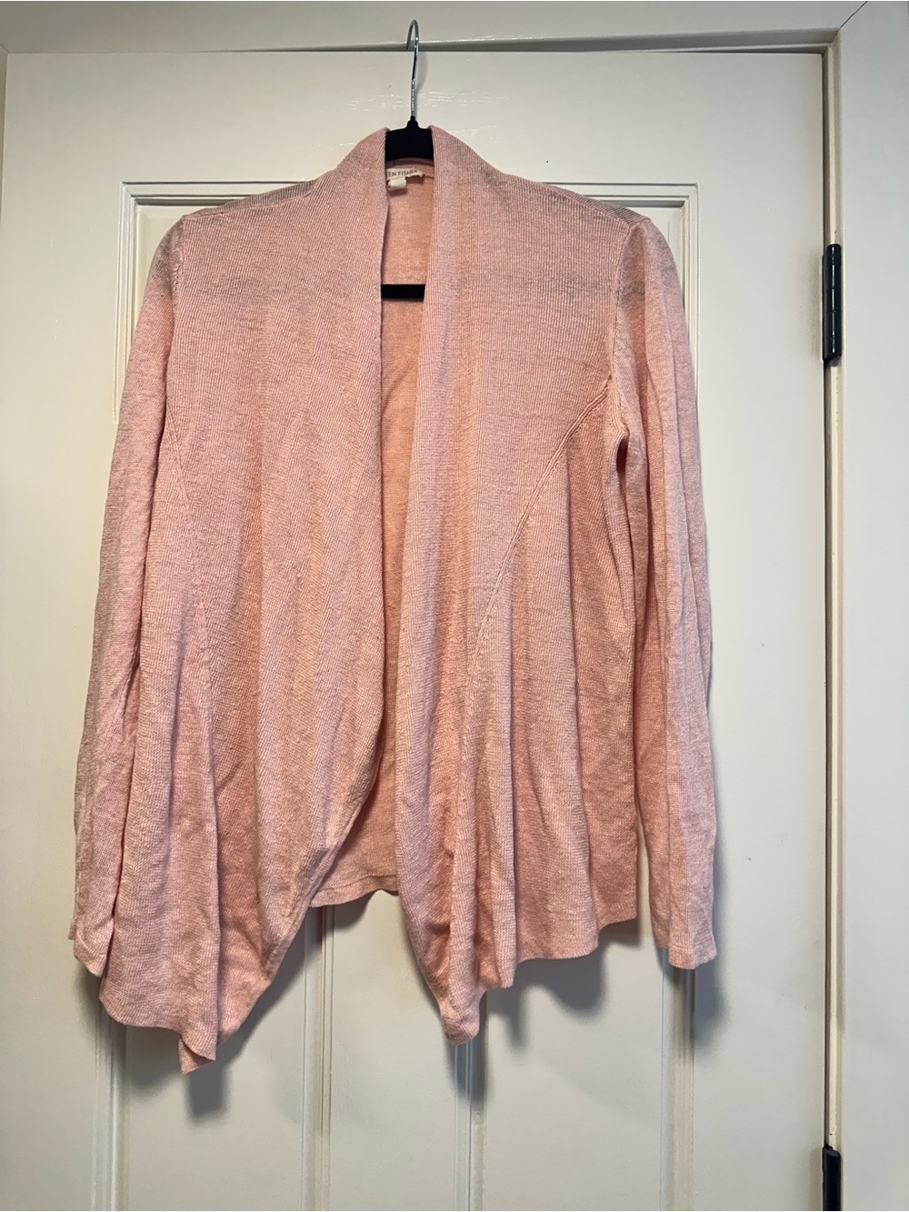 Eileen Fisher 100% Organic Linen Pink Open-Front Cardigan